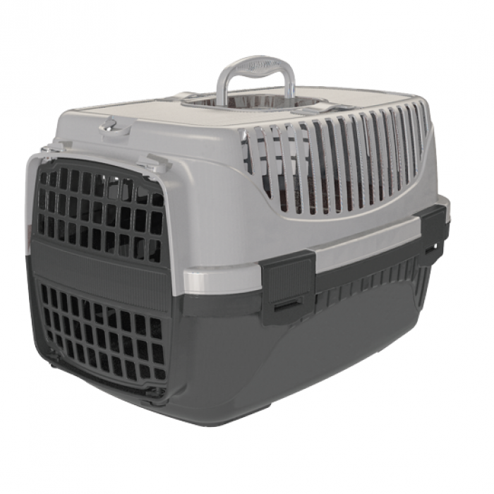 Irak Plast пластикова переноска для котів і собак до 8 кг (чорно-сіра)