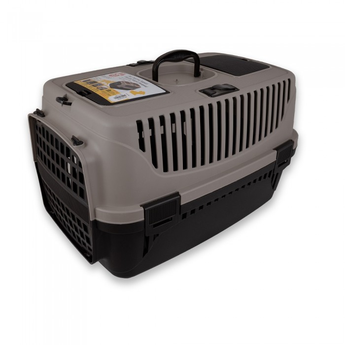 Irak Plast пластикова переноска для котів і собак до 8 кг (сіро-чорна)