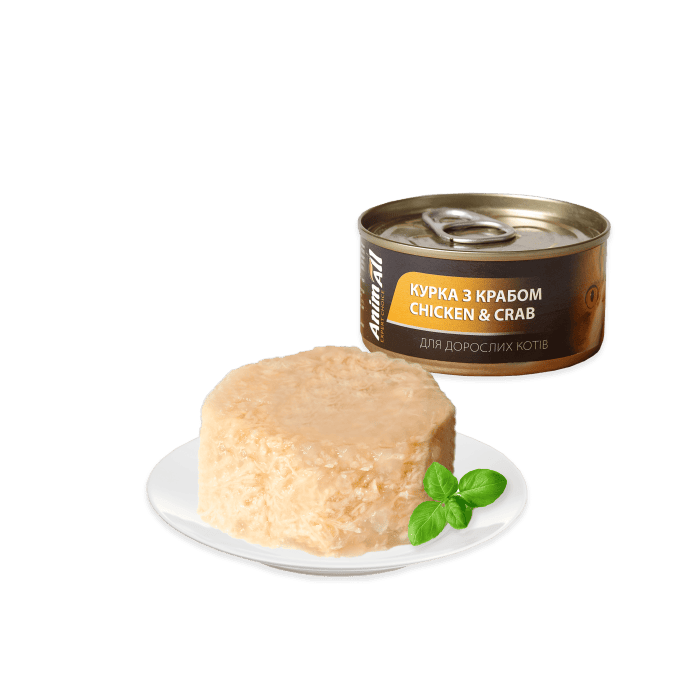 AnimAll вологий корм для котів з куркою та крабом в ніжному желе 85 г