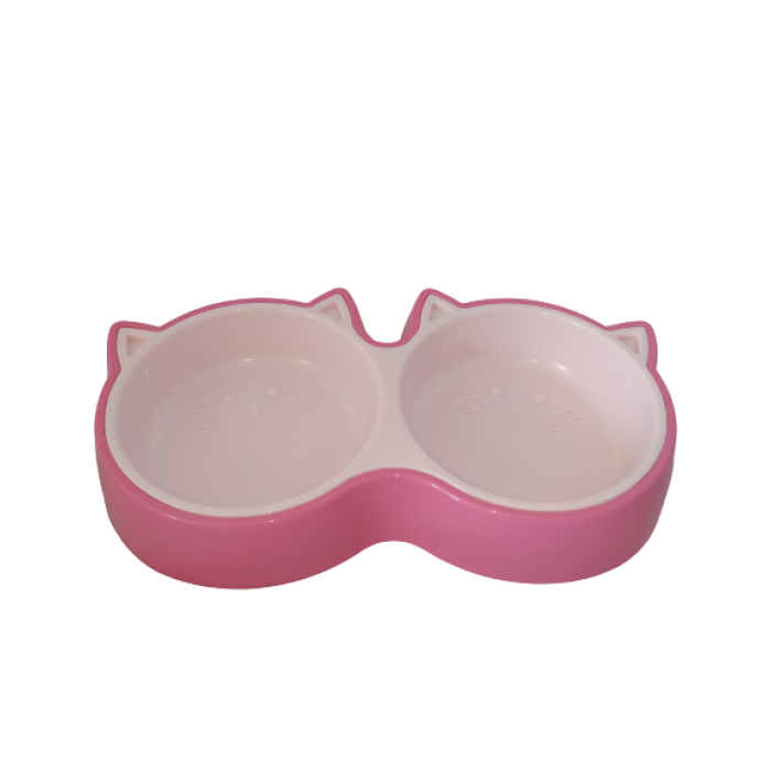 AnimAll подвійна пластикова миска для котів (рожева) L 2х350 мл