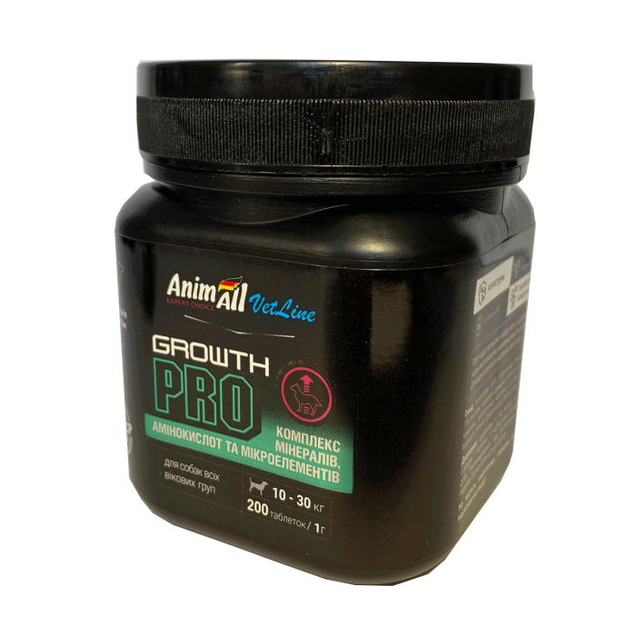 AnimAll VetLine Growth PRO вітаміни для збільшення ваги та м'язової маси собак середніх порід (1 г × 200 табл.)