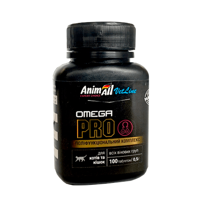 AnimAll VetLine Omega Cat PRO вітаміни з Омега для котів та кішок  (0,5 г × 100 табл.)