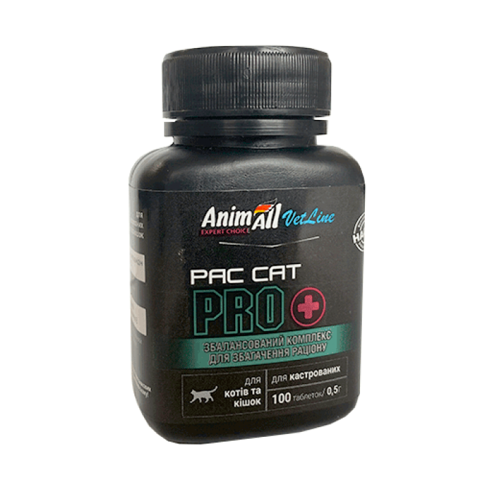 AnimAll VetLine Pac Cat PRO вітаміни для кастрованих котів та кішок (0,5 г × 100 табл.)