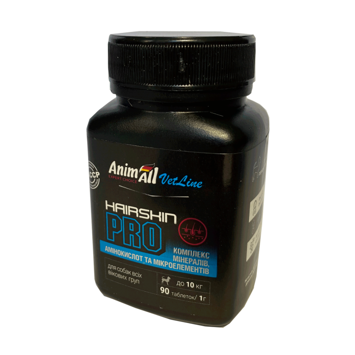 AnimAll VetLine Hair Skin PRO вітаміни для здоров'я шкіри та шерсті собак маленьких порід (1 г × 90 табл.)