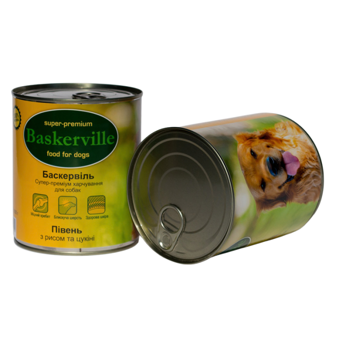 Baskerville Консерви для собак Півень з рисом та цукіні 800г