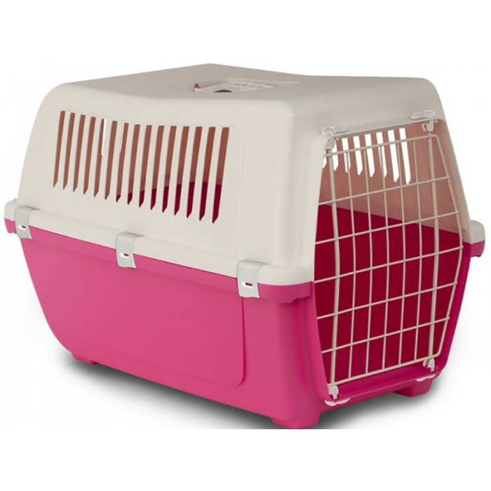 Bergamo Vision №60 Rosso переноска з пластиковими дверцятами для собак до 20 кг (біло-рожева)