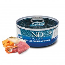 Farmina N&D Ocean Grain Free Cat Adult  для котів з тунцем, тріскою, креветками та гарбузом 70 г 