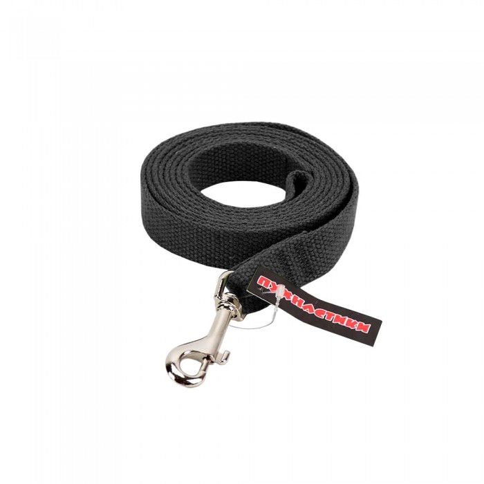 Пухнастики брезентовий повідець для собак М (чорний) 2 м