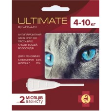 Unicum ULTIMATE краплі від бліх, кліщів, вошей та власоїдів для котів 4-10 кг. (0,8 мл)