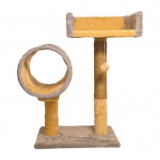 Пухнастики кігтеточка для котів з диваном і тунелем (джут) сіра з бежевим 56×38 см