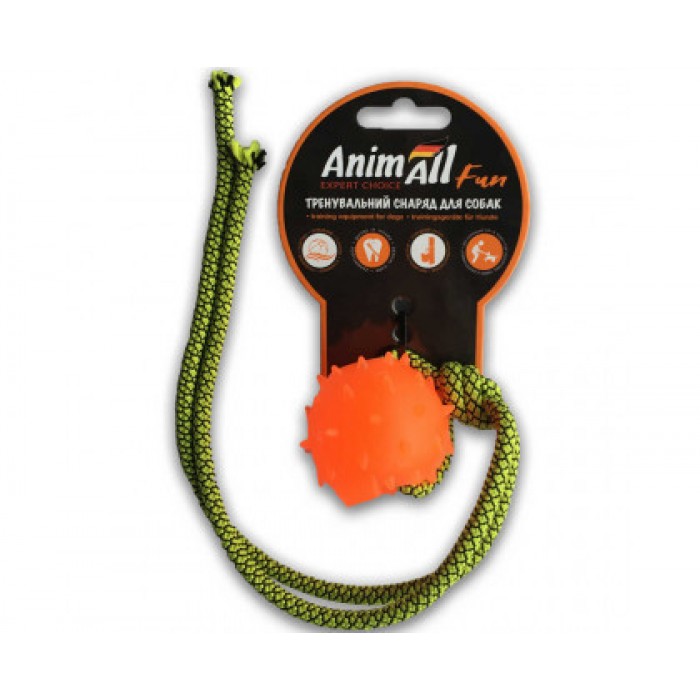 AnimAll Fun іграшка для собак "Куля з канатом" (помаранчева) 4 см​