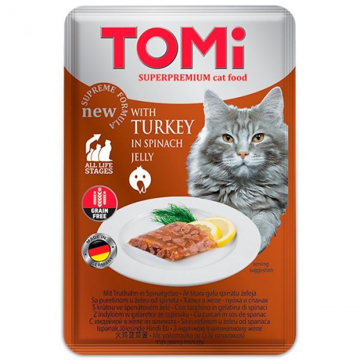 TOMI TURKEY IN SPINACH JELLY вологий корм для котів з індичкою в шпинатному желе 100 г