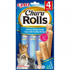 INABA Churu Rolls ласощі з куркою, тунцем та морським гребінцем 4 шт*10 г