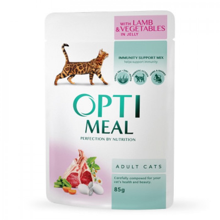 Optimeal Adult Cats вологий корм для котів з ягням та овочами у желе 85 г