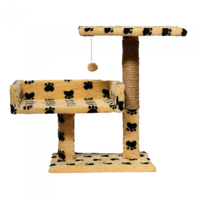 Пухнастики кігтеточка для котів з диваном і полицею (джут) бежева з лапками 30×38×50 см