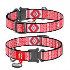 Collar WAUDOG Nylon нашийник "Етно червоний" з QR паспортом та металевою фурнітурою для собак S