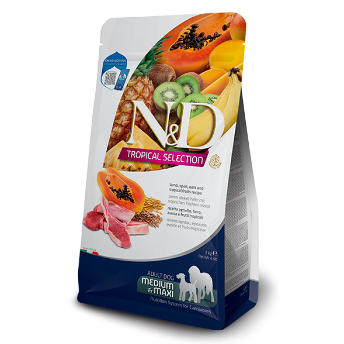 Farmina N&D Tropical Selection Dog Adult Medium & Maxi Lamb, Spelt, Oats&Fruits для середніх та великих порід з ягням, спельтою, вівсом і тропічними фруктами 10 кг