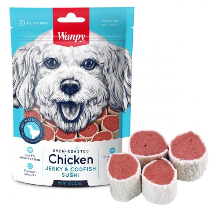 Wanpy Chicken Jerky & Codfish Sushi ласощі для собак з куркою та тріскою 100 г