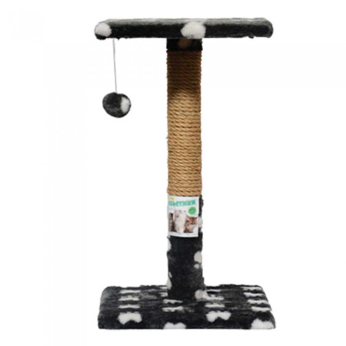 Пухнастики кігтеточка для котів стовпчик з полицею (джут) сіра з лапками 30×30×50 см