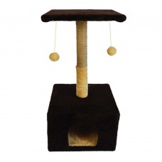 Пухнастики кігтеточка для котів будинок з полицею (джут) шоколад 38×35×50 см