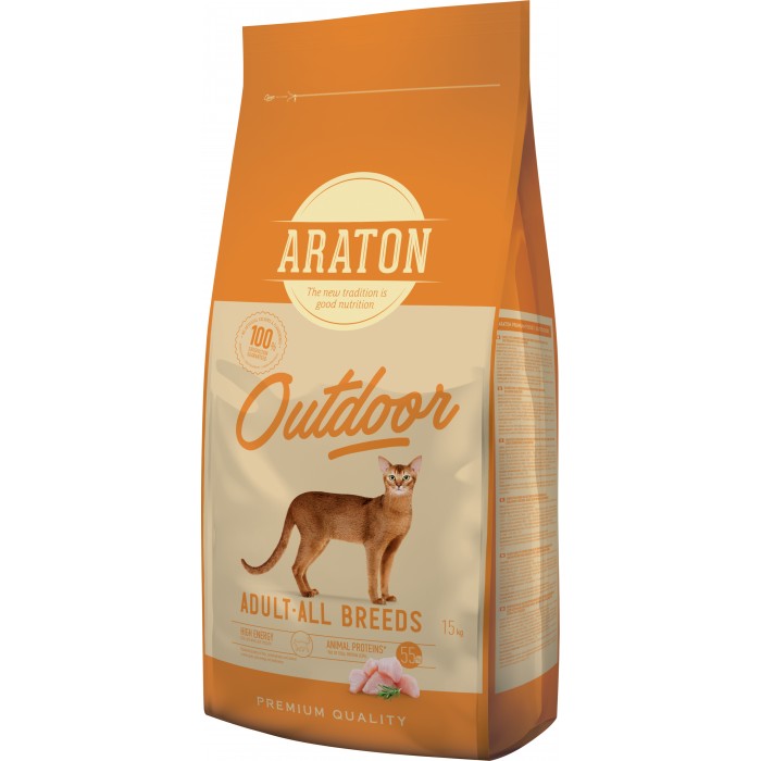 Araton Outdoor Adult All Breeds сухий корм для дорослих котів з куркою та індичкою 15кг