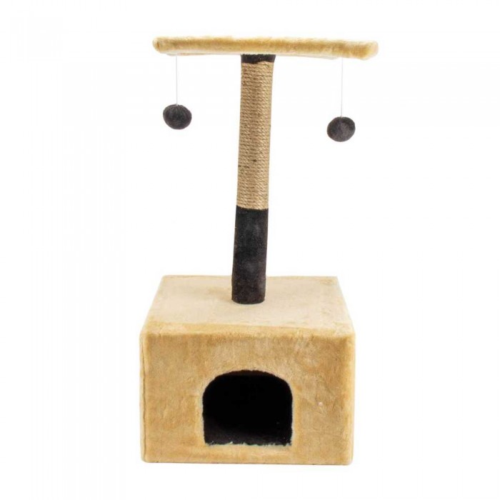 Пухнастики кігтеточка для котів будинок з полицею (джут) бежева 38×35×50 см
