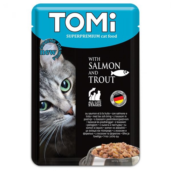 TOMI SUPERPREMIUM SALMON TROUT вологий корм для котів з лососем та фореллю в соусі 100 г