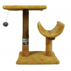 Пухнастики кігтеточка для котів з полицею і напівтунелем (джут) бежева 30×38×50 см