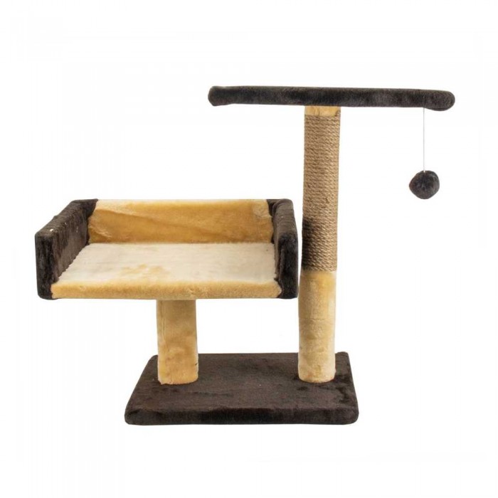 Пухнастики кігтеточка для котів з диваном і полицею (джут) шоколад з бежевим 30×38×50 см