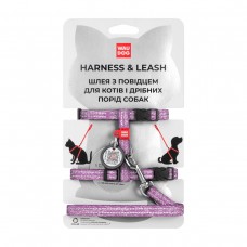 Collar WAUDOG Re-cotton шлея з повідцем для котів і малих собак з QR-паспортом (фіолетова) XS