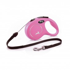 Flexi New Classic повідець-рулетка (трос) для собак маленьких та середніх порід рожевого кольору розмір S: 8м/12кг