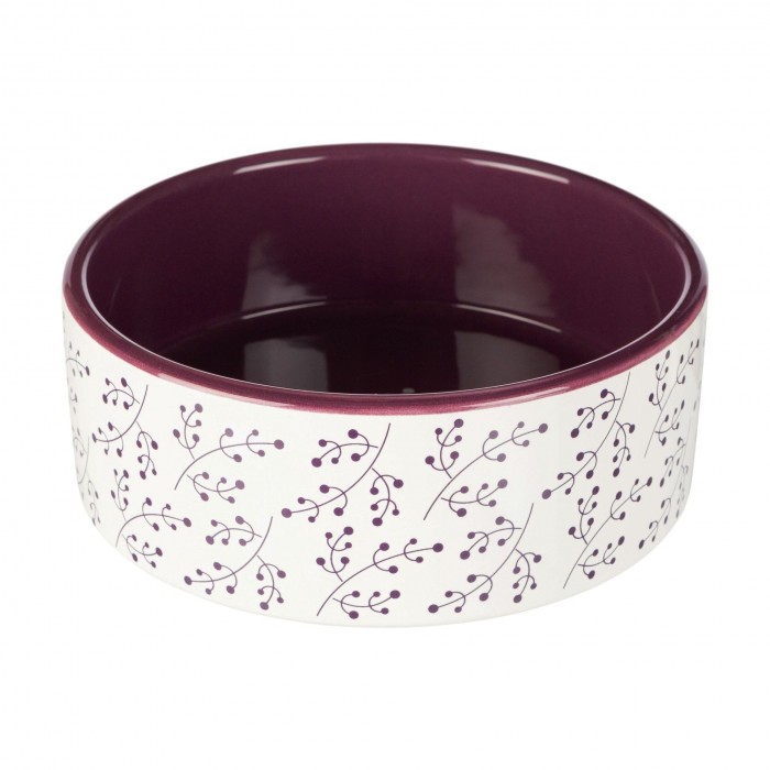 Trixie керамічна миска для котів з гілочками біла/ягідн. 0,3 л/12 см