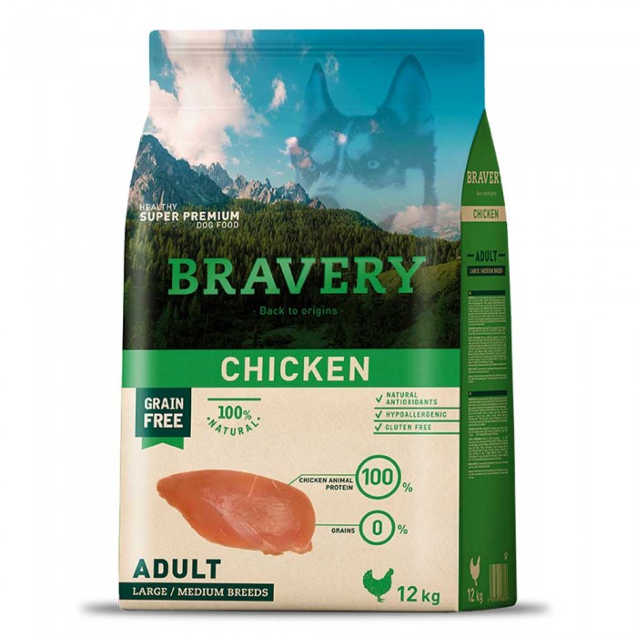 Bravery Chicken Adult Large/Medium сухий корм для собак середніх та великих порід з куркою 12 кг
