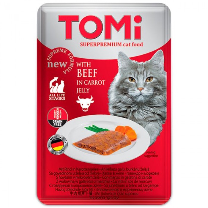 TOMI BEEF IN CARROT JELLY вологий корм для котів з яловичиною в морквяному желе 100 г