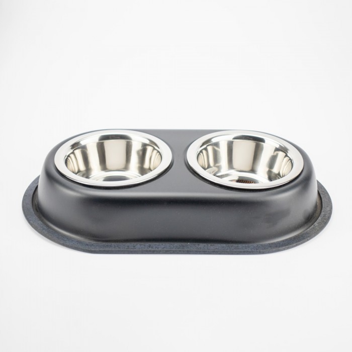 AGILITY подвійна металева миска на підставці для котів та собак (чорна) 2x350 мл