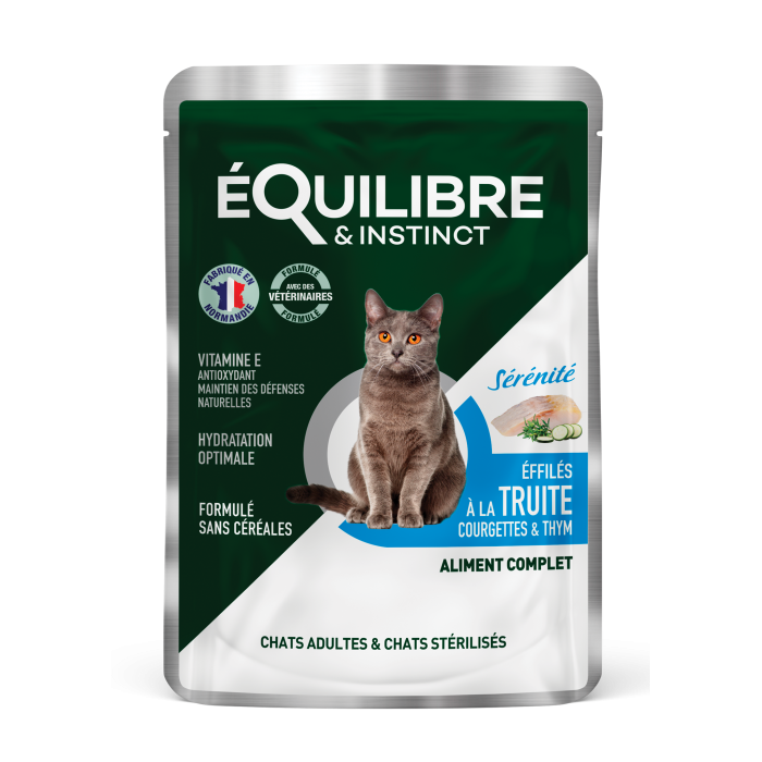 Equilibre & Instinct вологий корм для стерилізованих котів з фореллю, кабачком і чебрецем в соусі 85г*12 шт