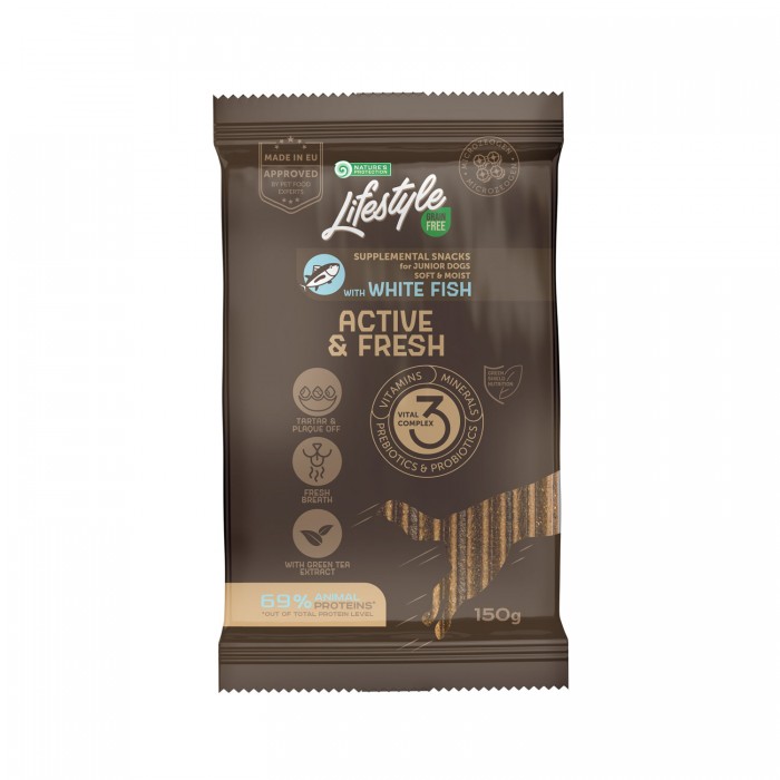 Nature's Protection Lifestyle Grain Free White fish Active & Fres ласощі для цуценят з білою рибою 150 г*6шт.