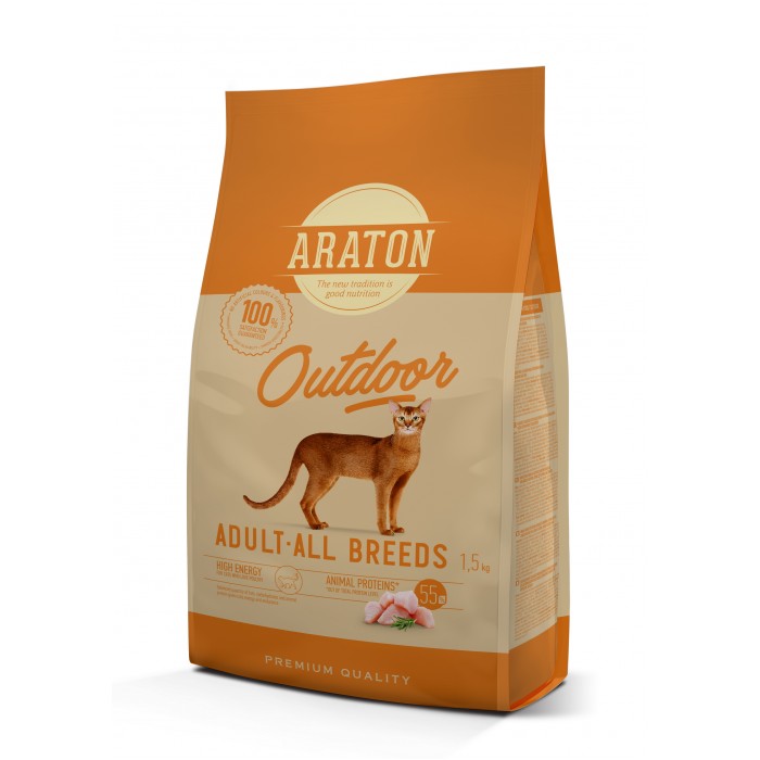Araton Outdoor Adult All Breeds сухий корм для дорослих котів з куркою та індичкою 1,5кг