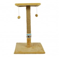 Пухнастики кігтеточка для котів великий стовпчик з полицею (джут) бежева 75×45 см