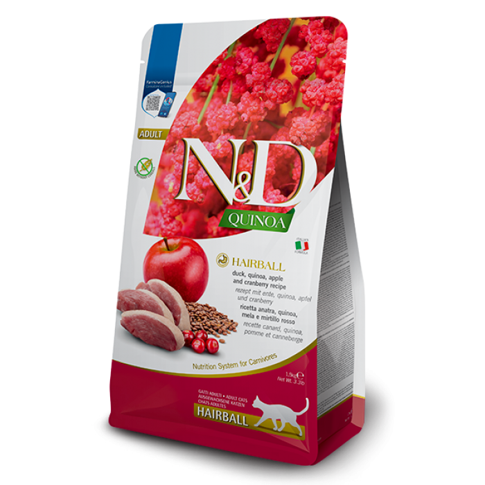 Farmina N&D Quinoa Cat Adult Hairball Duck & Apple сухий корм  для виведення шерсті з качкою, кіноа, яблуком і журавлиною 0,3 кг