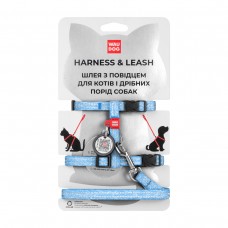Collar WAUDOG Re-cotton шлея з повідцем для котів і малих собак з QR-паспортом (блакитна) XS