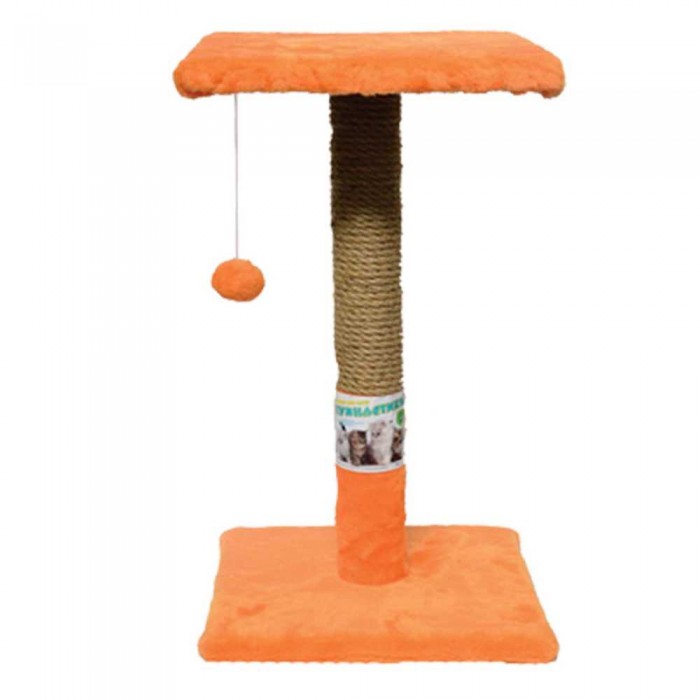Пухнастики кігтеточка для котів стовпчик з полицею (джут) руда 30×30×50 см
