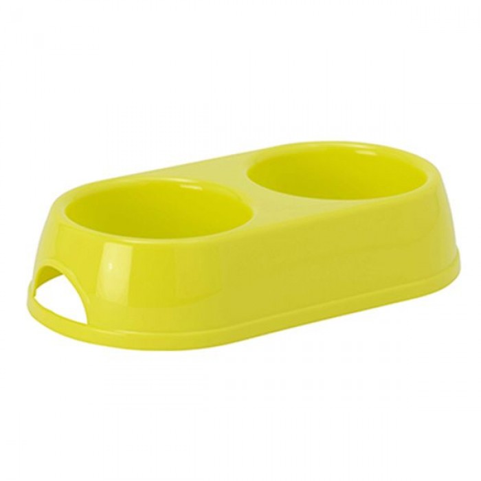 Moderna ЕКО подвійна миска пластикова для собак і котів (лимонна) 2х230 мл
