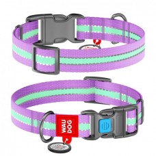 Collar WAUDOG Nylon світловідбивний нашийник, що світиться з QR паспортом для собак (фіолетовий) S