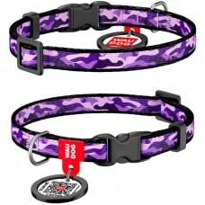 Collar WAUDOG Nylon нейлоновий нашийник "Фіолетовий камо" з QR паспортом для собак XS