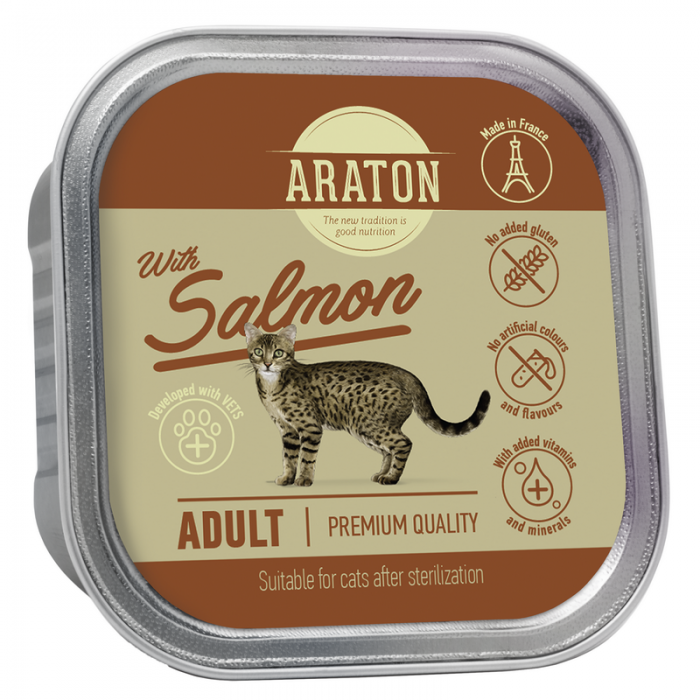 Araton Adult cat with salmon вологий корм для дорослих стерилізованих котів з лососем 85г