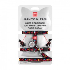 Collar WAUDOG Nylon шлея "Граффіті" з повідцем та QR паспортом для котів та собак XS