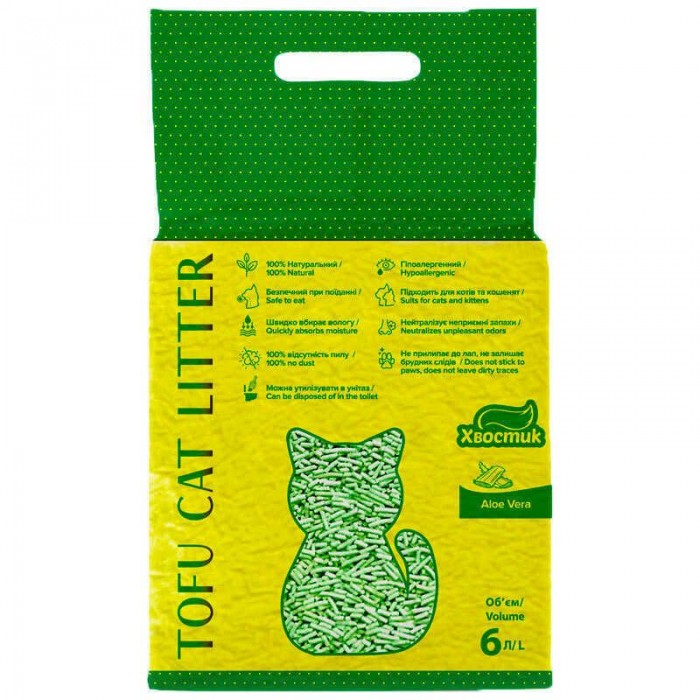 Tofu Cat Litter Aloe Vera соєвий наповнювач Тофу Хвостик для котів з ароматом алое вера 6 л