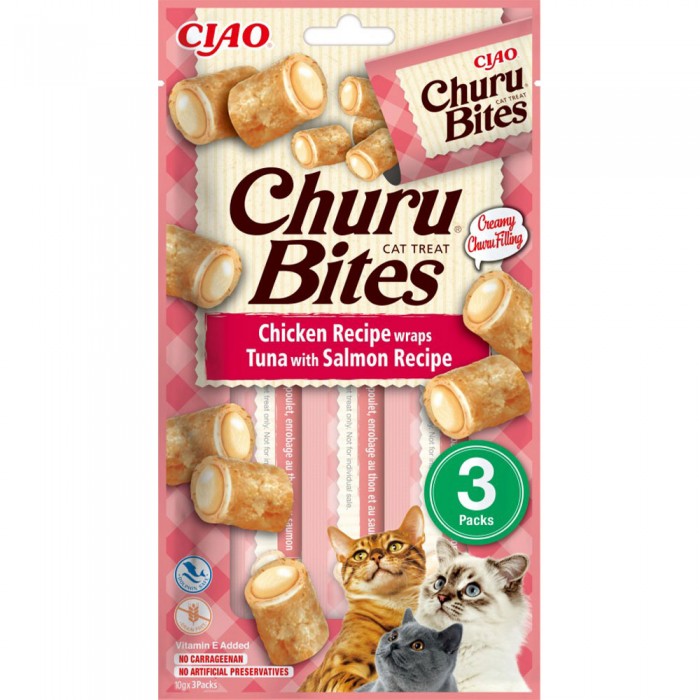 INABA Churu Bites для котів подушечки з куркою, тунцем та лососем 3 шт*10 г