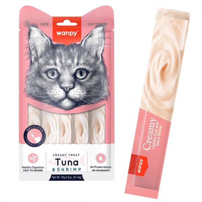 Wanpy Creamy Lickable Treats Tuna & Shrimp рідкі ласощі для котів з тунцем та креветкою 70 г